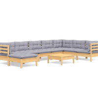 9-tlg. Garten-Lounge-Set mit Grauen Kissen Kiefer Massivholz