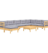 9-tlg. Garten-Lounge-Set mit Grauen Kissen Kiefer Massivholz