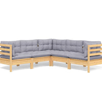 5-tlg. Garten-Lounge-Set mit Grauen Kissen Kiefer Massivholz