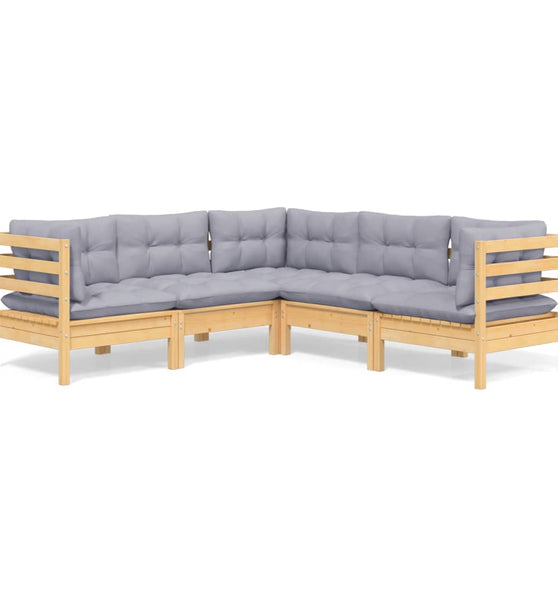 5-tlg. Garten-Lounge-Set mit Grauen Kissen Kiefer Massivholz