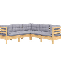 5-tlg. Garten-Lounge-Set mit Grauen Kissen Kiefer Massivholz