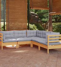 5-tlg. Garten-Lounge-Set mit Grauen Kissen Kiefer Massivholz