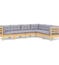 6-tlg. Garten-Lounge-Set mit Grauen Kissen Kiefer Massivholz