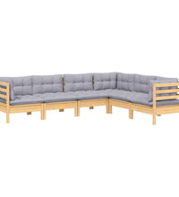 6-tlg. Garten-Lounge-Set mit Grauen Kissen Kiefer Massivholz