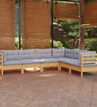 6-tlg. Garten-Lounge-Set mit Grauen Kissen Kiefer Massivholz