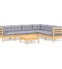 7-tlg. Garten-Lounge-Set mit Grauen Kissen Kiefer Massivholz
