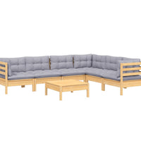 7-tlg. Garten-Lounge-Set mit Grauen Kissen Kiefer Massivholz