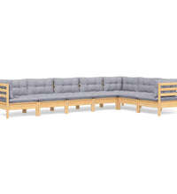 7-tlg. Garten-Lounge-Set mit Grauen Kissen Kiefer Massivholz