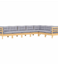 7-tlg. Garten-Lounge-Set mit Grauen Kissen Kiefer Massivholz