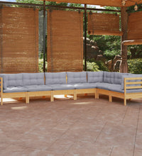7-tlg. Garten-Lounge-Set mit Grauen Kissen Kiefer Massivholz