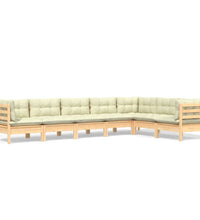 7-tlg. Garten-Lounge-Set mit Creme Kissen Massivholz Kiefer