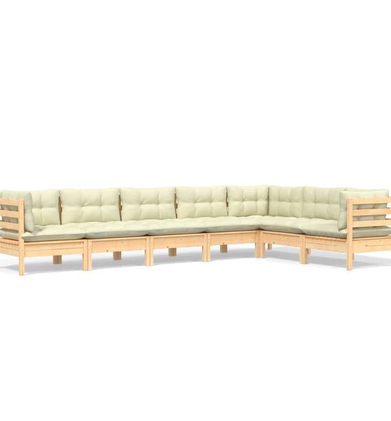 7-tlg. Garten-Lounge-Set mit Creme Kissen Massivholz Kiefer