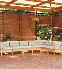 7-tlg. Garten-Lounge-Set mit Creme Kissen Massivholz Kiefer