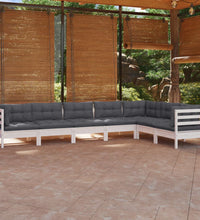 7-tlg. Garten-Lounge-Set mit Kissen Weiß Kiefer Massivholz