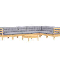 8-tlg. Garten-Lounge-Set mit Grauen Kissen Kiefer Massivholz