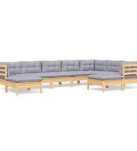 9-tlg. Garten-Lounge-Set mit Grauen Kissen Kiefer Massivholz