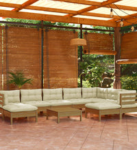 10-tlg. Garten-Lounge-Set mit Kissen Honigbraun Kiefernholz