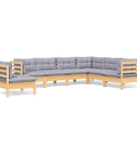 7-tlg. Garten-Lounge-Set mit Grauen Kissen Kiefer Massivholz