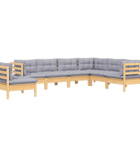 7-tlg. Garten-Lounge-Set mit Grauen Kissen Kiefer Massivholz