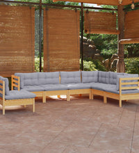 7-tlg. Garten-Lounge-Set mit Grauen Kissen Kiefer Massivholz