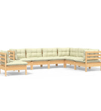 7-tlg. Garten-Lounge-Set mit Creme Kissen Massivholz Kiefer