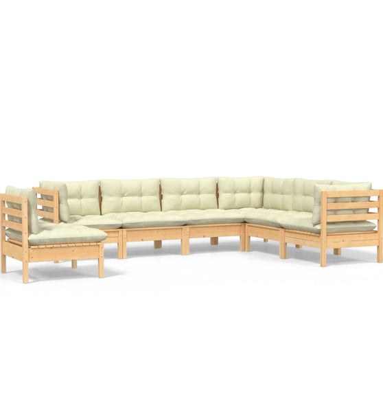 7-tlg. Garten-Lounge-Set mit Creme Kissen Massivholz Kiefer