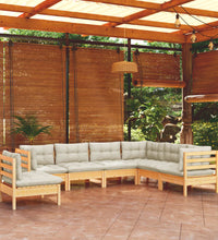7-tlg. Garten-Lounge-Set mit Creme Kissen Massivholz Kiefer
