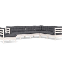 7-tlg. Garten-Lounge-Set mit Kissen Weiß Kiefer Massivholz