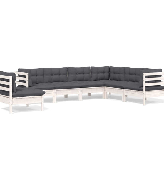 7-tlg. Garten-Lounge-Set mit Kissen Weiß Kiefer Massivholz