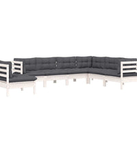 7-tlg. Garten-Lounge-Set mit Kissen Weiß Kiefer Massivholz