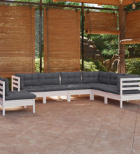 7-tlg. Garten-Lounge-Set mit Kissen Weiß Kiefer Massivholz