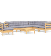 8-tlg. Garten-Lounge-Set mit Grauen Kissen Kiefer Massivholz