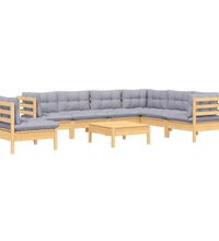 8-tlg. Garten-Lounge-Set mit Grauen Kissen Kiefer Massivholz