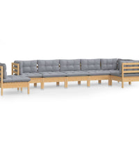 8-tlg. Garten-Lounge-Set mit Grauen Kissen Kiefer Massivholz