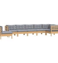 8-tlg. Garten-Lounge-Set mit Grauen Kissen Kiefer Massivholz