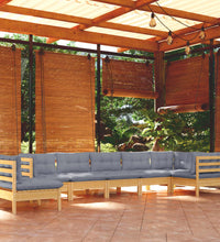 8-tlg. Garten-Lounge-Set mit Grauen Kissen Kiefer Massivholz