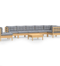 9-tlg. Garten-Lounge-Set mit Grauen Kissen Kiefer Massivholz