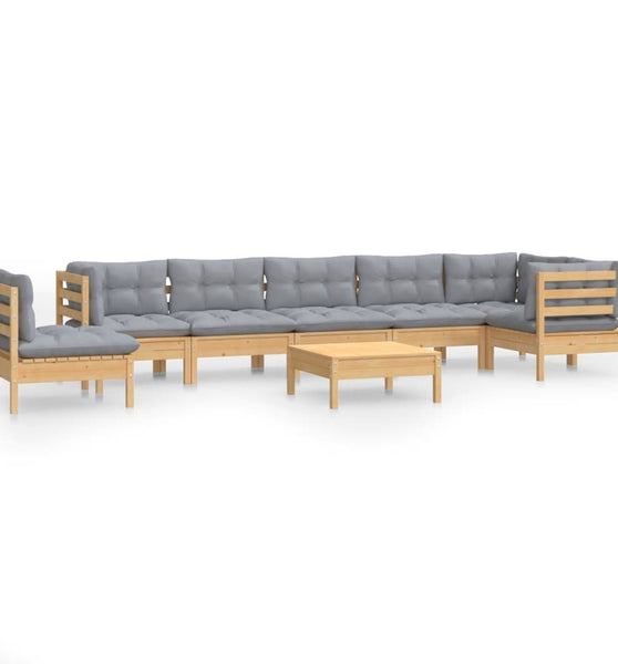 9-tlg. Garten-Lounge-Set mit Grauen Kissen Kiefer Massivholz