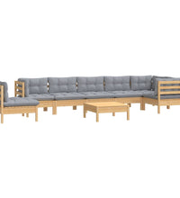9-tlg. Garten-Lounge-Set mit Grauen Kissen Kiefer Massivholz
