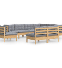 9-tlg. Garten-Lounge-Set mit Grauen Kissen Kiefer Massivholz