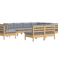 9-tlg. Garten-Lounge-Set mit Grauen Kissen Kiefer Massivholz