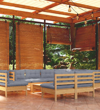 10-tlg. Garten-Lounge-Set mit Grauen Kissen Kiefer Massivholz