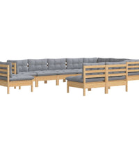 10-tlg. Garten-Lounge-Set mit Grauen Kissen Kiefer Massivholz