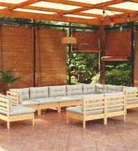 10-tlg. Garten-Lounge-Set mit Creme Kissen Massivholz Kiefer