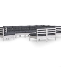 10-tlg. Garten-Lounge-Set mit Kissen Weiß Kiefer Massivholz