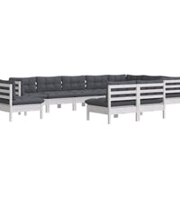 10-tlg. Garten-Lounge-Set mit Kissen Weiß Kiefer Massivholz