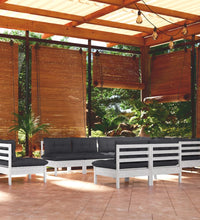 10-tlg. Garten-Lounge-Set mit Kissen Weiß Kiefer Massivholz