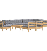 11-tlg. Garten-Lounge-Set mit Grauen Kissen Kiefer Massivholz