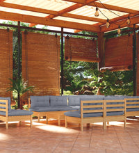 11-tlg. Garten-Lounge-Set mit Grauen Kissen Kiefer Massivholz