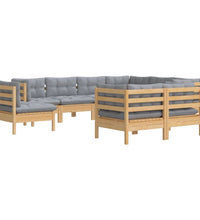 9-tlg. Garten-Lounge-Set mit Grauen Kissen Kiefer Massivholz